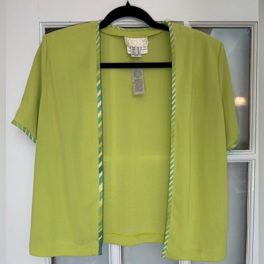 Vintage Cache Y2K Gold Label Lime Green Open Front Chic Cardigan Size 10 NWT